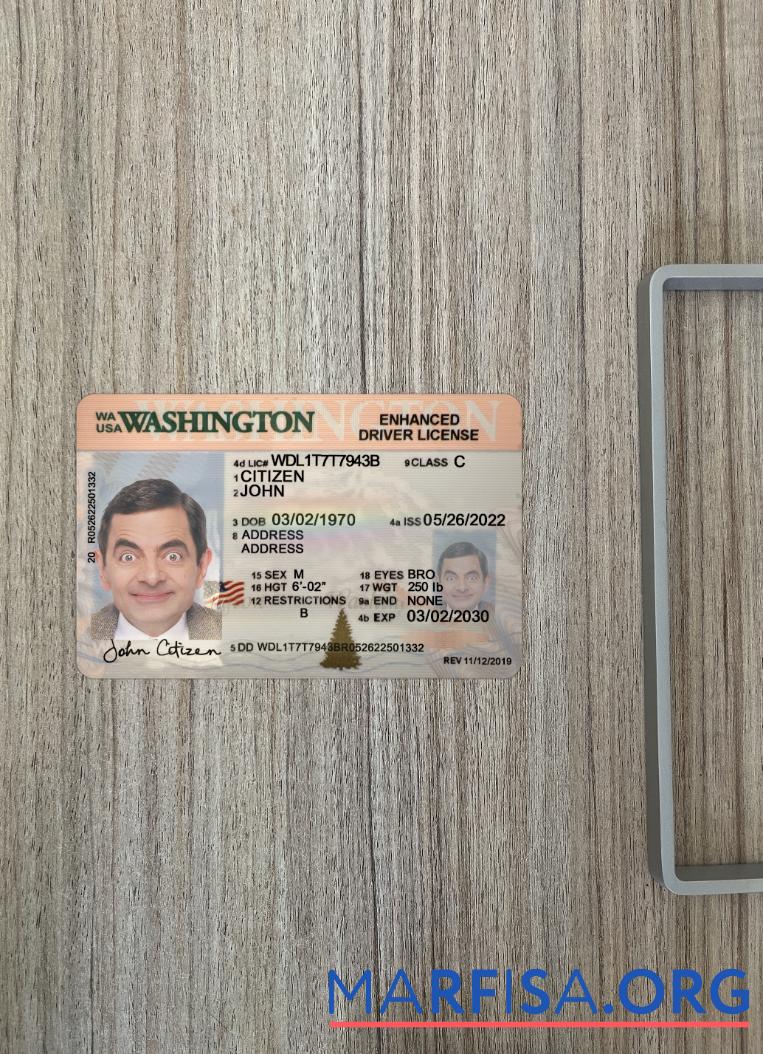 Blank USA Washington driving license 2022 present photolook example